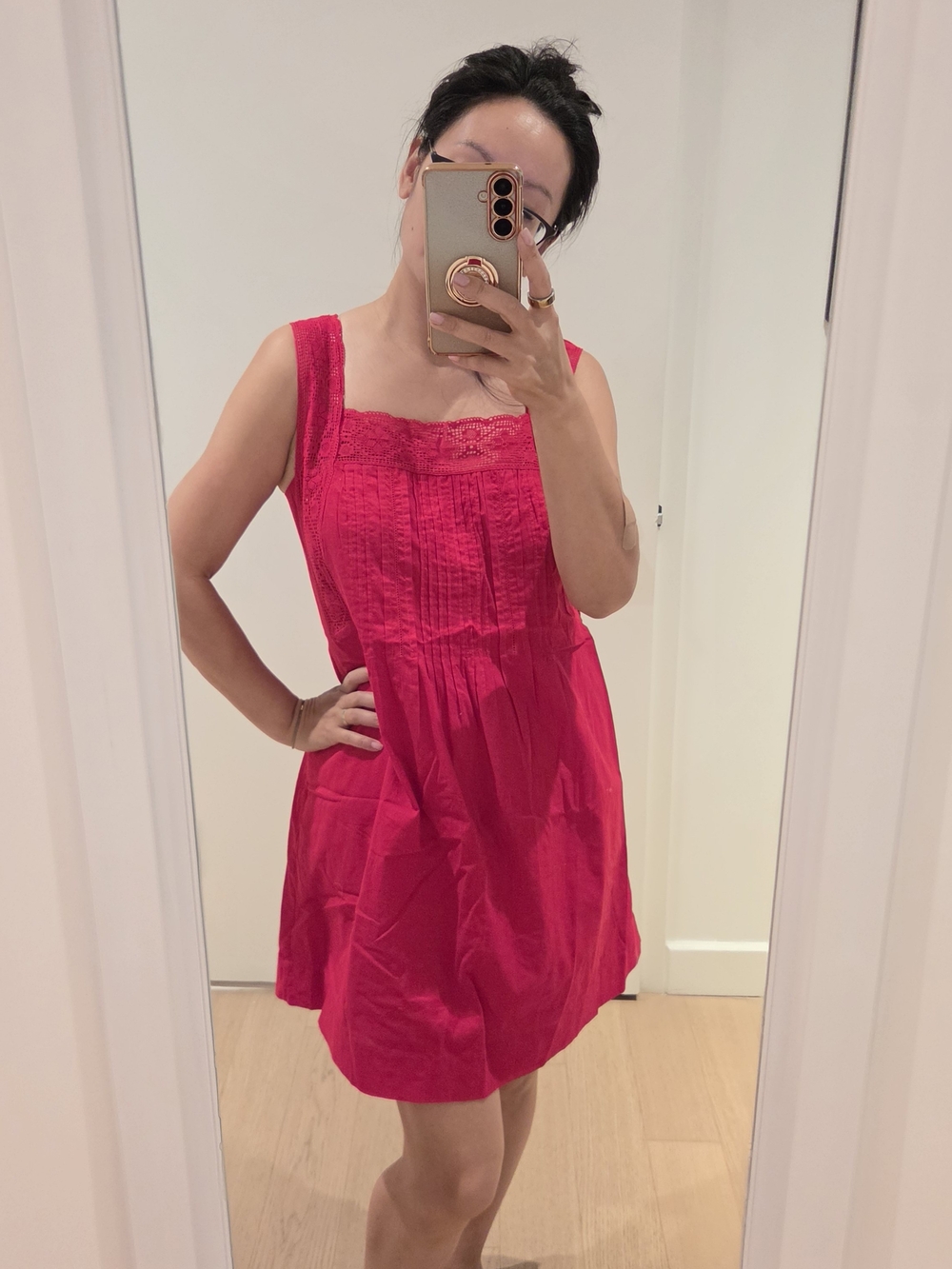Madewell Fuchsia Lace-Trim Sleeveless Sundress